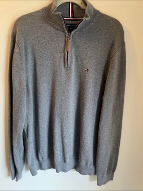 Tommy Hilfiger Men’s Grey Quarter-Zip Knit Sweater